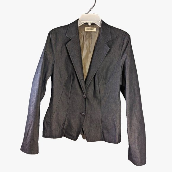HOLT RENFREW Woman’s Denim Blazer Dress 3-Button Jeans Jacket Dark Gray M - Picture 5 of 7